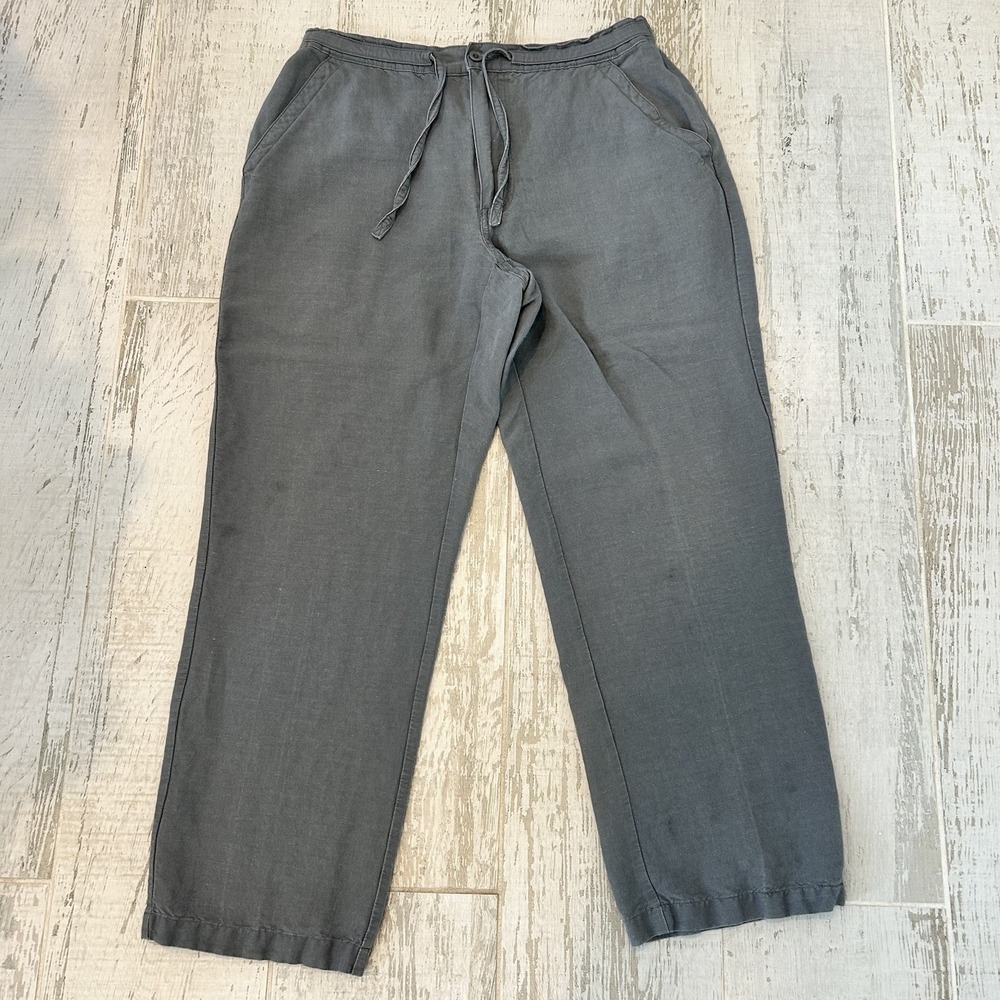 Cubavera Casual Relaxed Fit Pants Women Medium Gray Linen Blend Flat Drawstring